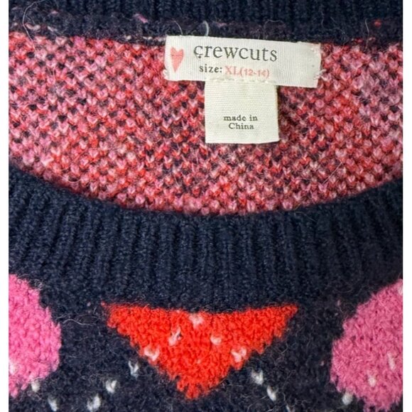 XL 12 14 Crewcuts Girls Heart Argyle Crewneck Sweater Alpaca Wool Blue Red Pink - Picture 3 of 9